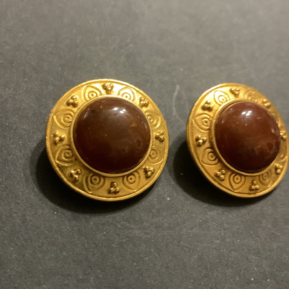 Vintage Liz Claiborne gold & amber earrings  clip - Picture 2 of 4